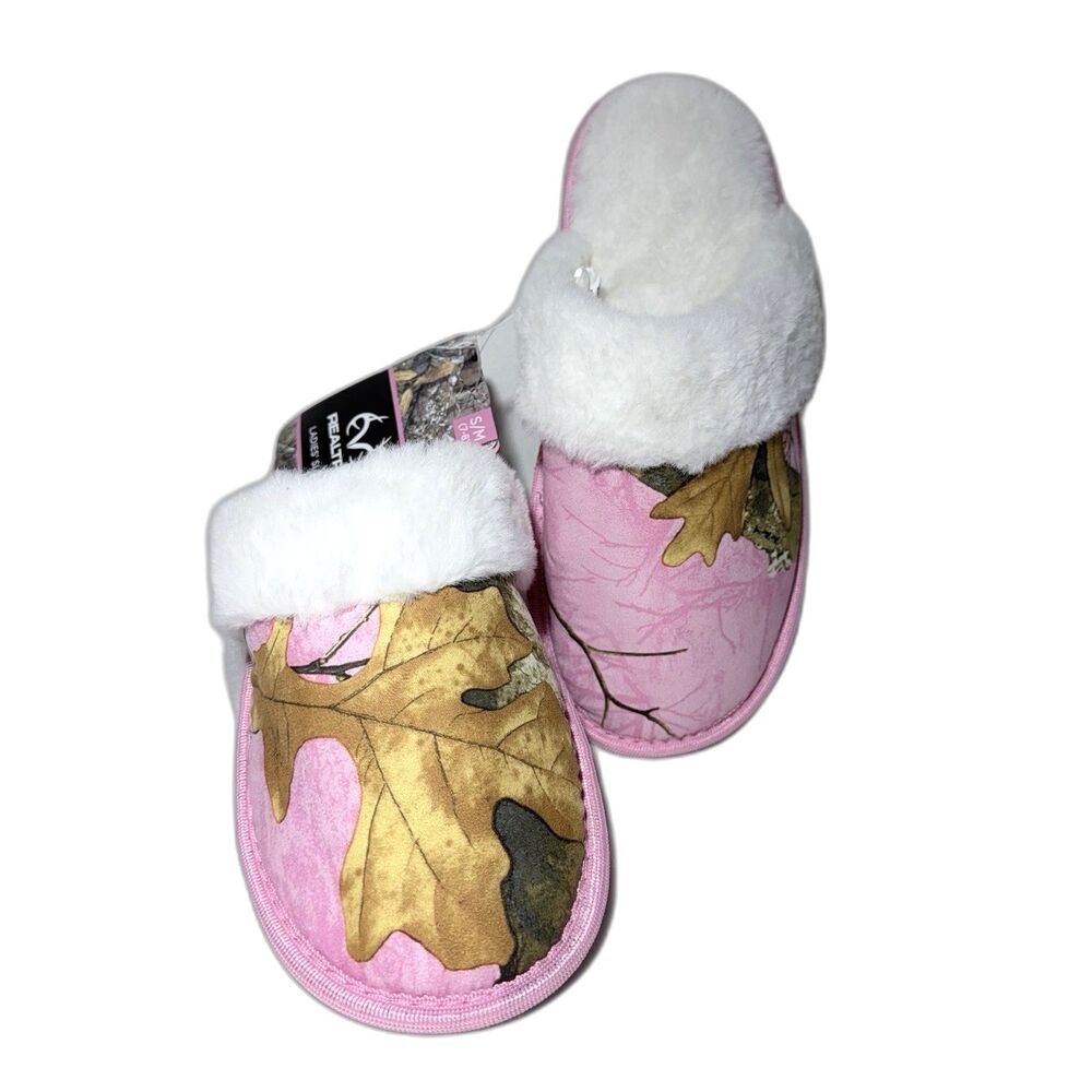 Realtree Camo Pink Slippers Faux Fur Women’s 7/8 (S/M) Brand New With Tags